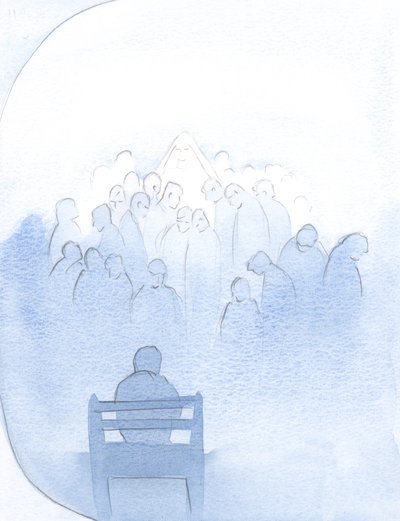 Maria väntade lugnt, medan jag listade alla kära i bön - präster och många andra., 2001 (w/c på papper) av Elizabeth Wang