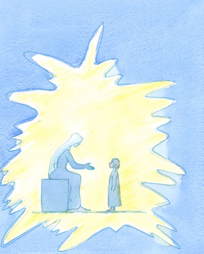 Mary föddes Immaculate, 2003 (w/c på papper) av Elizabeth Wang