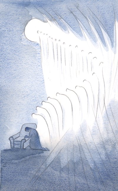 Min skyddsängel, och många andra, bugade sig i vördnadsfull bön för orden: "Ära vare Fadern?", 2001 (w/c på papper) av Elizabeth Wang