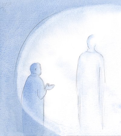 En dag, när jag förnyade mitt beslut, kom han till min själ i tyst och högtidlig försäkran., 2001 (w/c på papper) av Elizabeth Wang