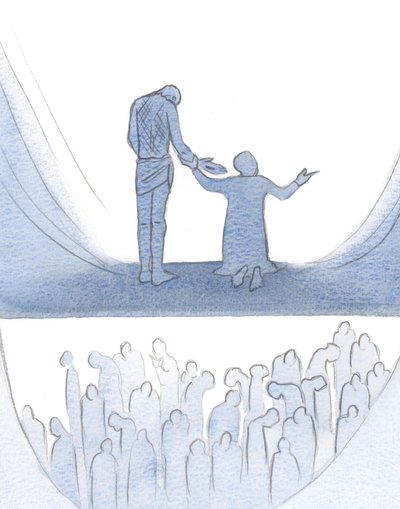 En som är formad och prövad av lidande kan vädja till Kristus inför Fadern, att hjälpa andra själar, 2000 (w/c på papper) av Elizabeth Wang