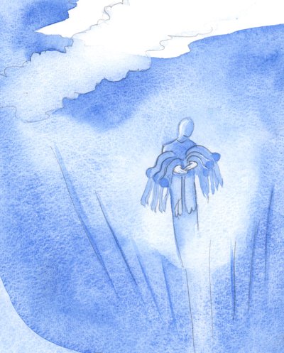 En som ber i Kristi namn för andra bär upp till himlen i sina armar några som annars inte skulle ha något hopp om glädje, 2001 (w/c på papper) av Elizabeth Wang