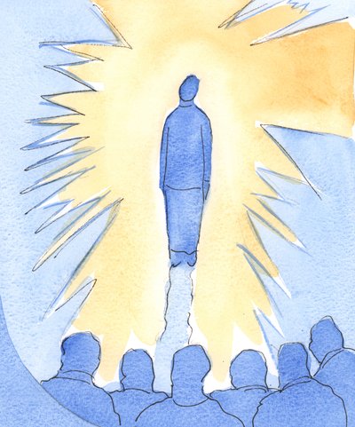 En som står mycket nära Kristus är "glansad" av hans härlighet, även om hon ensam är liten, svag och obetydlig, 2002 (w/c på papper) av Elizabeth Wang