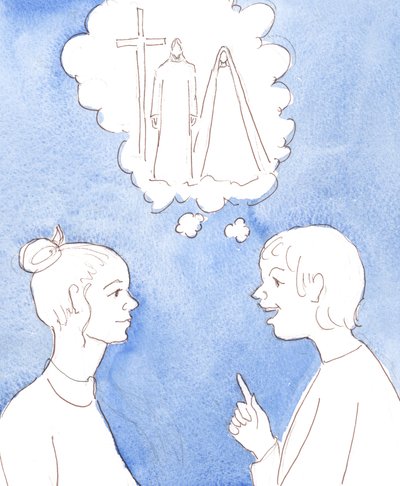 Vår Fader i himlen ser med glädje på alla som talar med andra om sin Son, Jesus och Jesu heliga Moder Maria, 2004 (w/c på papper) av Elizabeth Wang