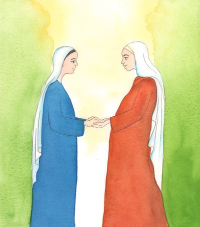 Vår Fru och den heliga Elisabet praktiserade den, men lydnadens dygd är inte särskilt uppskattad idag, 2005 (akvarell på papper) av Elizabeth Wang