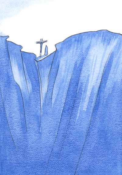 Vår Fru uthärdade sorg och fasa och såg sin son vid kanten av avgrunden, innan hon så småningom förhärligades som Guds Moder, 2002 (w/c på papper) av Elizabeth Wang