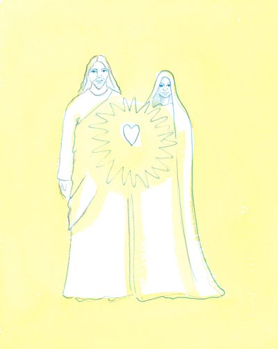Vår Fru delade Kristi ångest som ingen annan på jorden gjorde, 2003 (w/c på papper) av Elizabeth Wang