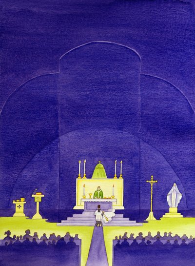 Våra kyrkor är heliga platser invigda för bön och tillbedjan, 2006 (w/c på papper) av Elizabeth Wang
