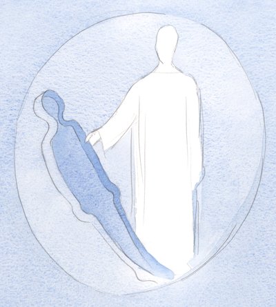 Våra jordiska lidanden, förklarade Kristus, är som "helkroppsskenor" genom vilka vi kan formas till nya personer: genom gudomlig kärlek., 2001 (w/c på papper) av Elizabeth Wang