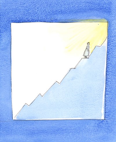 Våra framsteg mot himlen kan vara som en försäljningsgraf, 2003 (w/c på papper) av Elizabeth Wang