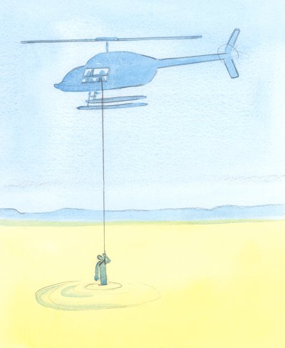 Människor blir hjälpta av våra förböner för dem i bön lika säkert som en desperat person som fångas i en kvicksand får hjälp av vänner som vinschar honom i säkerhet från en helikopter, 2003 (w/c på papper) av Elizabeth Wang