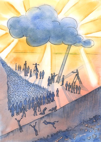 Människor är på väg mot döden och kanske helvetet, 2004 (w/c på papper) av Elizabeth Wang