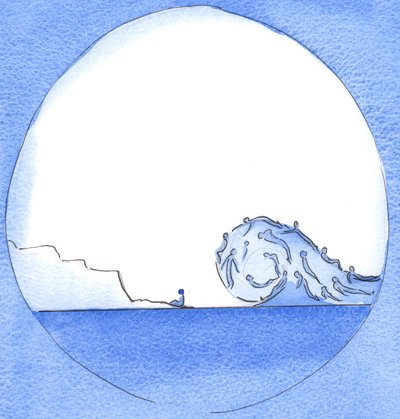 Människor som låter det liturgiska livet ta dem med sig har fri sikt och reser i hög hastighet till himlens strand, 2003 (w/c på papper) av Elizabeth Wang