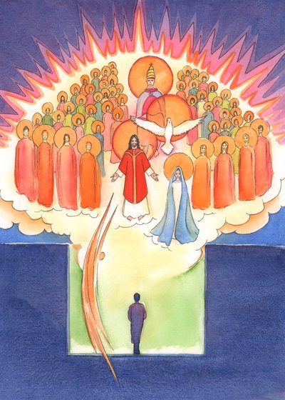 Personlig bön, i vårt "hemliga rum", görs aldrig ensam; genom Kristus är vi närvarande med hela himlens sällskap, 2004 (w/c på papper) av Elizabeth Wang