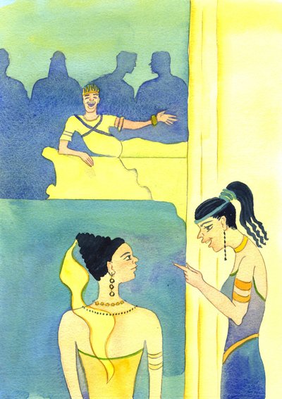 På uppmaning av sin mor sa hon: "Bring me the head of John the Baptist", 2001 (w/c på papper) av Elizabeth Wang