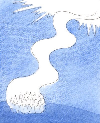 Helig liturgi är som en flod av lovsång som strömmar från kyrkan, uppåt mot Gud i evigheten, 2004 (w/c på papper) av Elizabeth Wang