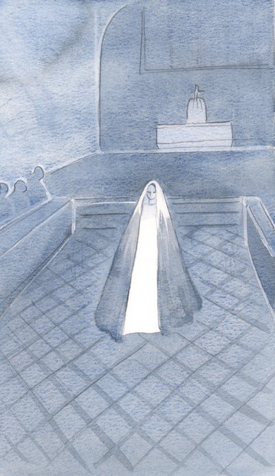 Hon som är ren som Kristus stod bland dessa dominikanerbröder i Oxford som lever för sin son, bundna av sina trefaldiga löften, 2000 (w/c på papper) av Elizabeth Wang