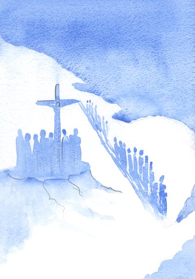 Vissa vänder ryggen till och ignorerar det arbete som Kristus gör för deras frälsning; de visar sin likgiltighet för His Sacrifice, 2002 (w/c på papper) av Elizabeth Wang