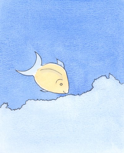 Någon som ivrigt söker efter nya andakter är som en fisk som söker efter mat, dag efter dag, på barriärrevet, 2003 (w/c på papper) av Elizabeth Wang
