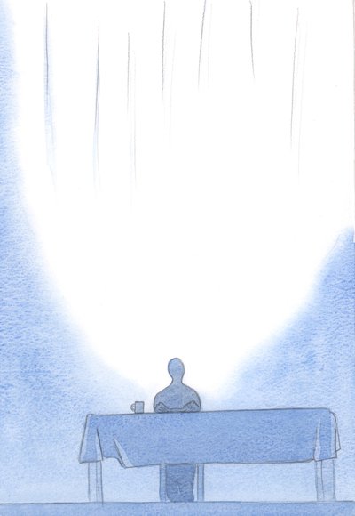 Tacksägelse för mat, i Kristi namn, är en gudomlig tacksägelse, gjord i heligt sällskap, 2001 (w/c på papper) av Elizabeth Wang