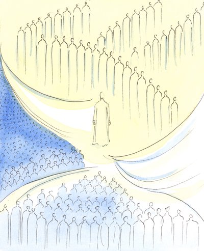Kristus vi möter i nattvarden är som vid "dörröppningen" till tre områden, 2003 (w/c på papper) av Elizabeth Wang