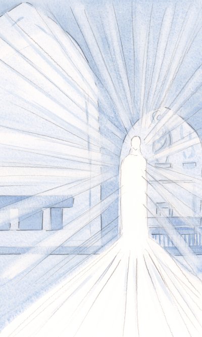 Kristi ljus i det heliga sakramentet utgjuter sin strålglans inom vår kyrka och över hela världen, 2000 (w/c på papper) av Elizabeth Wang