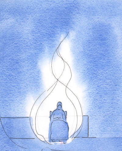 Herren förklarade att jag genom förening med Kristus "bränns" med lovsång, i kyrkan, i tyst bön, 2003 (w/c på papper) av Elizabeth Wang