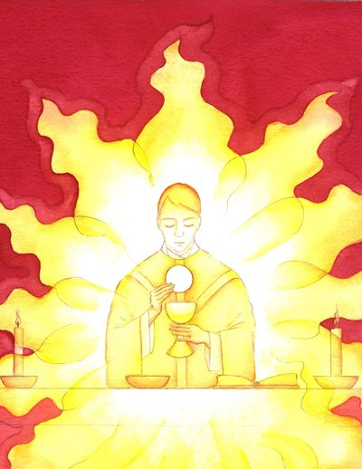 Jesu närvaro i nattvarden är som en flammande härlighetseld, 2001 (w/c på papper) av Elizabeth Wang