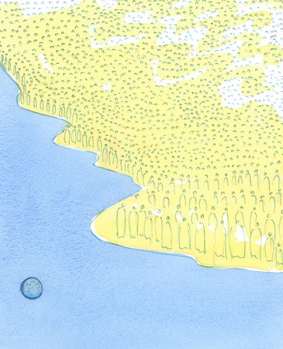 De heliga är samlade i himlen som på en ö långt över vår syndiga värld, 2003 (w/c på papper) av Elizabeth Wang