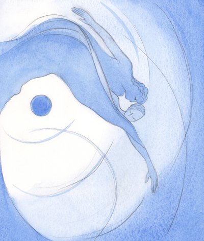 Guds fantastiska kärlek till själen beskrivs i sångerna: "Hans vänstra hand under hennes huvud, han omfamnade henne...", 2002 (w/c på papper) av Elizabeth Wang