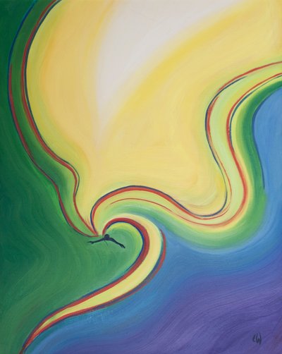 Den trogna själen bor i hjärtat av den heliga treenigheten, 2002 (olja ombord) av Elizabeth Wang