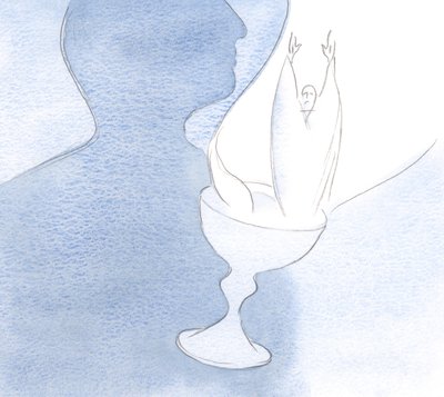 Hjärtat är som en kalk när det erbjuds till Fadern innehållande Kristus det fläckfria offret och offret., 2001 (w/c på papper) av Elizabeth Wang