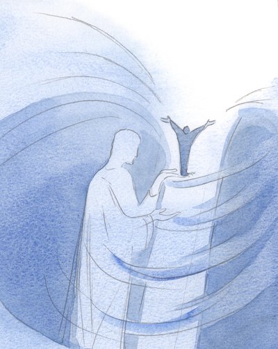 Ju mer jag värdesätter Kristi vänskap och tror på hans evangelium, desto oftare stöttar han mig - genom sin kraft - på en stor höjd, inför Fadern., 2001 (w/c på papper) av Elizabeth Wang