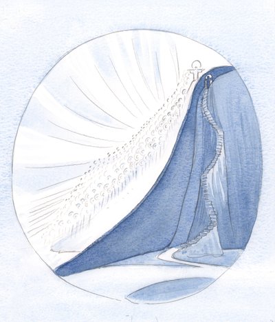 Den som korsfäster sina egna begär, för rikets skull, följer verkligen den "smala vägen" som leder till himlen., 2001 (w/c på papper) av Elizabeth Wang
