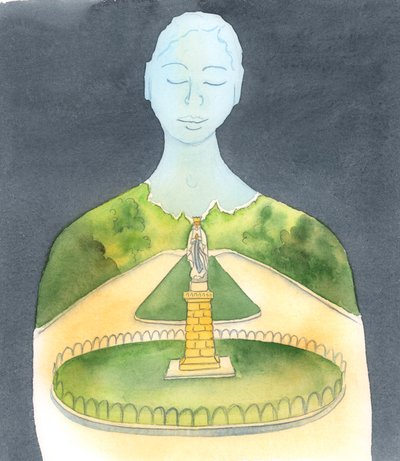 Det heliga Domaine i Lourdes kan tjäna som en bild av varje individs själ, 2005 (akvarell på papper) av Elizabeth Wang