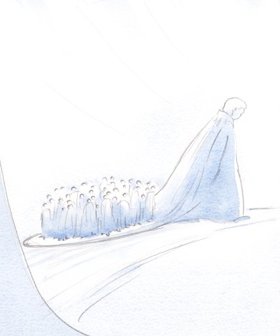 Den själ som älskar Kristus drar med sig andra på sitt tåg, när den fullföljer sin uppgift, i dopprästadömet för alla som älskar och lyder Kristus., 2001 (w/c på papper) av Elizabeth Wang