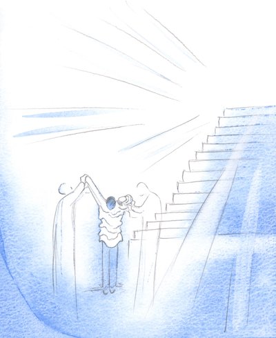 Det finns lite rening kvar efter döden för en trogen präst, 2002 (w/c på papper) av Elizabeth Wang