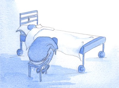 Detta är vad vi ser i en ömhjärtad blick: sorg, kärlek och sorg för en annan i nöd, som kallar från oss praktisk hjälp och mild tröst, 2002 (w/c på papper) av Elizabeth Wang