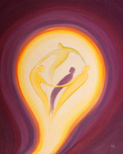 Genom Kristus kan vi dras in i det oupphörliga givandet och mottagandet av kärlek inom de gudomliga personerna, 2002 (olja ombord) av Elizabeth Wang