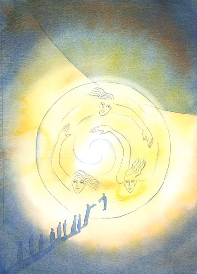 Genom dopet förs vi in i den heliga treenighetens liv, 2003 (w/c på papper) av Elizabeth Wang