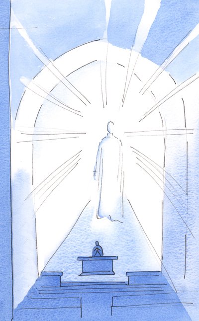Vi hörde att "Herren? Uppfostrar de fattiga? att sätta dem i sällskap med prinsar". Då var Kristus, himlens prins, bland oss, 2002 (w/c på papper) av Elizabeth Wang
