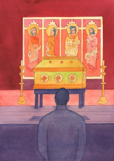 Vi har ett levande förhållande till de heliga som har dött, så vi borde prata med dem, 2003 (w/c på papper) av Elizabeth Wang