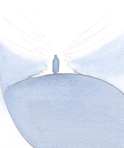 Vi hoppas kunna följa den väg som Kristi offer öppnade för oss och att gå med honom i himlen., 2001 (w/c på papper) av Elizabeth Wang