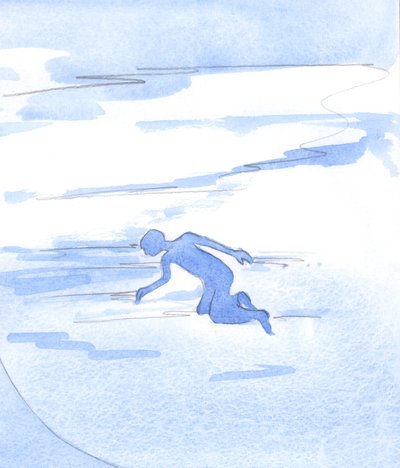 Vilket mål väntar ett människoliv som är syndigt, som saknar gudomligt liv, som existerar långt från Gud? Det faller, som ett skal, en fruktlös sak, 2001 (w/c på papper) av Elizabeth Wang