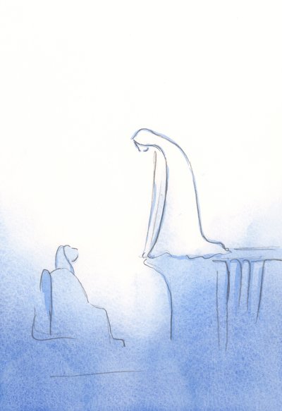 När jag ber om vår frus hjälp hör hon mig, 2002 (w/c på papper) av Elizabeth Wang