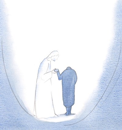 När jag böjde mig för honom, i nattvarden, reste han mig upp, 2000 (w/c på papper) av Elizabeth Wang
