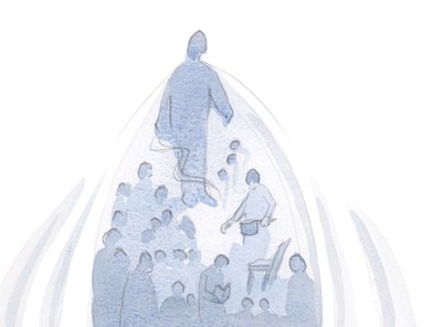 När en själ erbjuder allt, till hyllning till Fadern, dras allt i det livet uppåt, av Gud till sig själv., 2001 (w/c på papper) av Elizabeth Wang