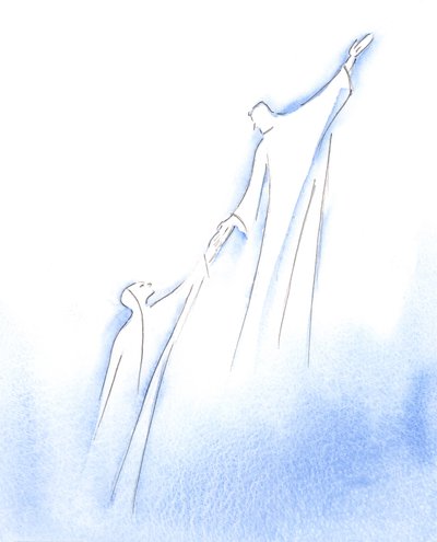 När den välsignade jungfru Maria nådde slutet av sitt liv, lyftes hon till härlighet av Kristus, hennes älskade Son, 2002 (w/c på papper) av Elizabeth Wang
