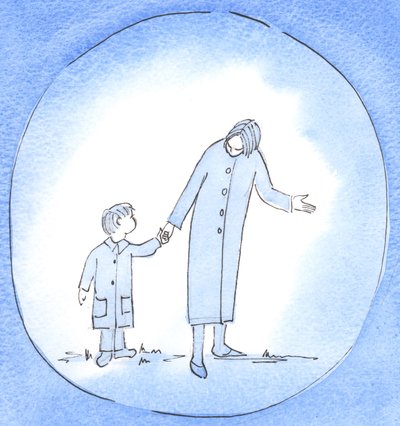 När vi vägleder och hjälper någon i nöd kan vi vara som en mamma som leder, instruerar och uppmuntrar ett litet barn, 2003 (w/c på papper) av Elizabeth Wang