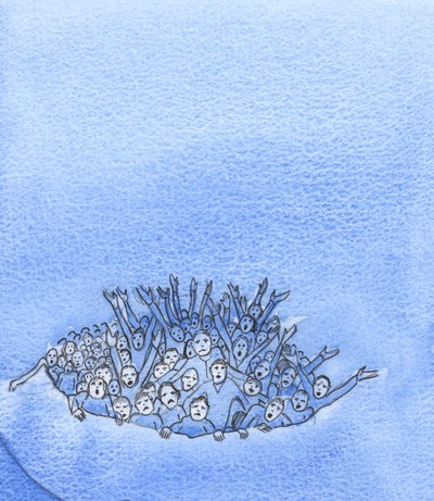 När vi ber och lider i förening med Kristus hjälper vi själar lika säkert som när människor räddas från en mörk tunnel, 2002 (w/c på papper) av Elizabeth Wang